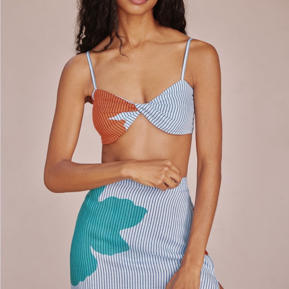 NWT Anthropologie Striped Blue and Orange Crop Top